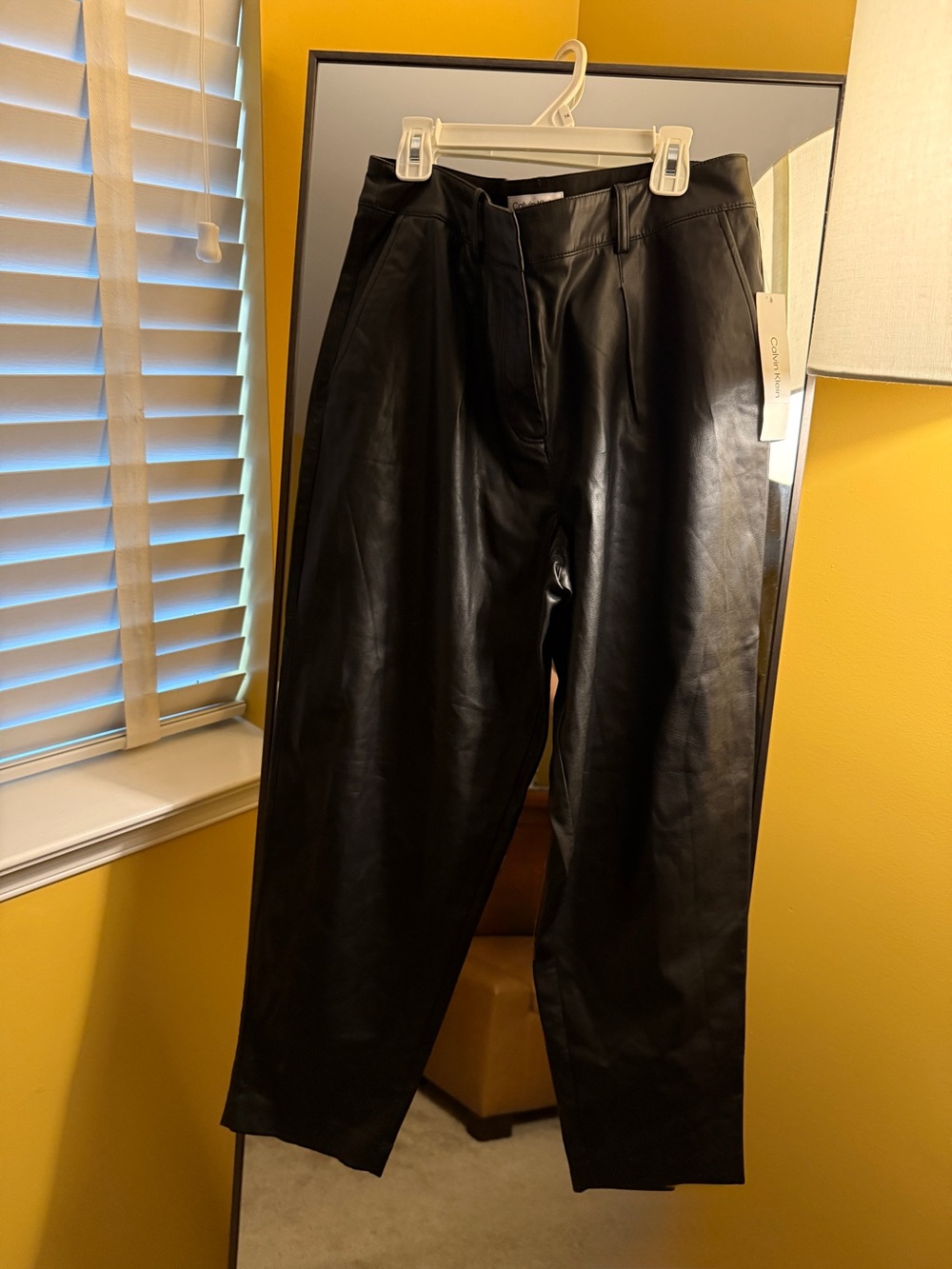 Calvin Klein Black Faux Leather Pleated Women’s Pants